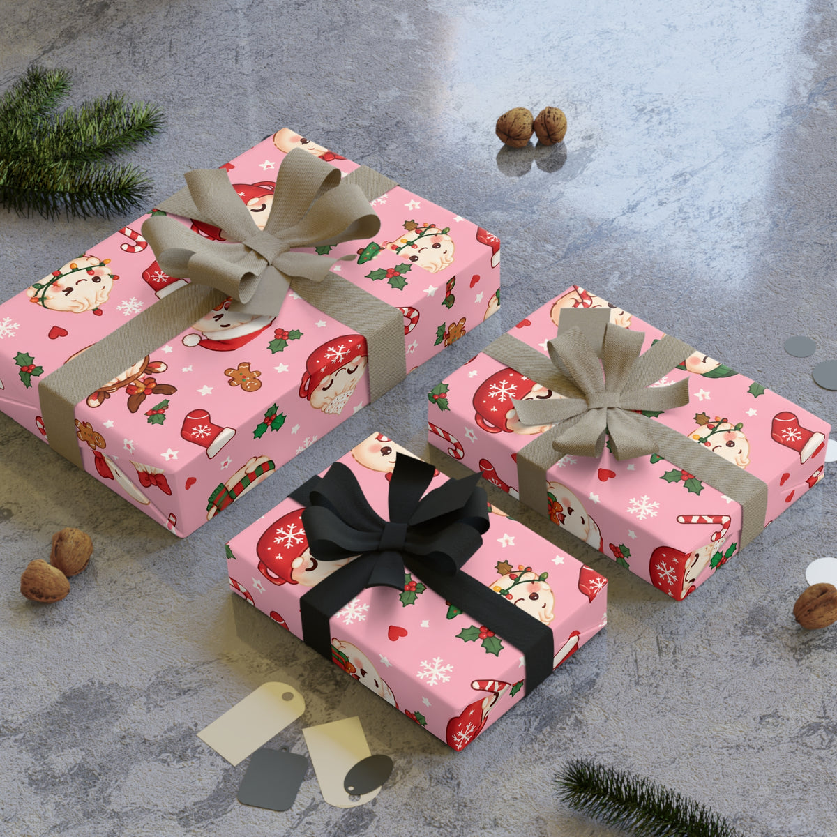 Pink Christmas Dumpling Squishy Pattern Gift Wrap Roll